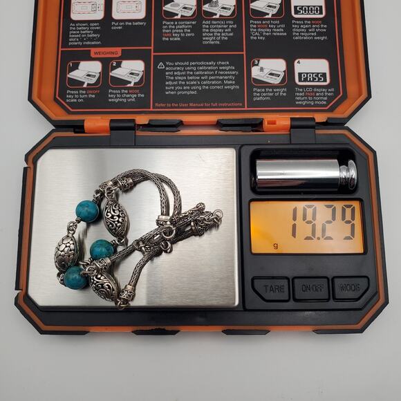 Vtg Artisan Sterling Silver Foxtail Turquoise and Filigree Beaded Bracelet - Picture 6 of 6